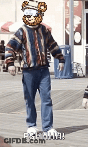 Man With Teddy Bear On Head Saying Pshhhh GIF