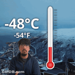 Man With Thermometer Reading -48°C And 54°F GIF