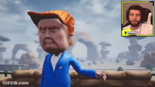 Man With Trump Head Next To Zerkaa Logo Man GIF