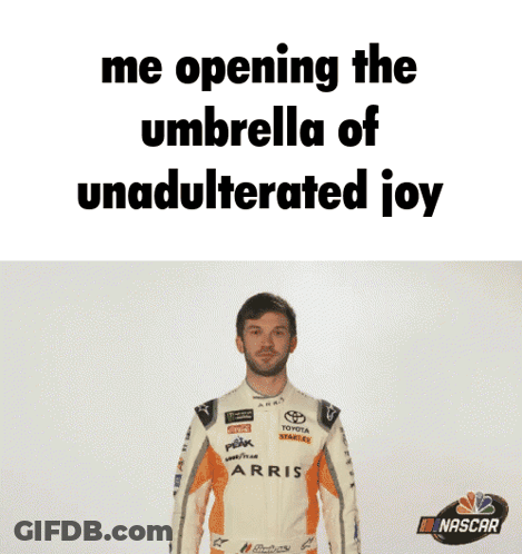 Man With Umbrella Saying Me Opening The Umbrella Of Unadulterated Joy GIF