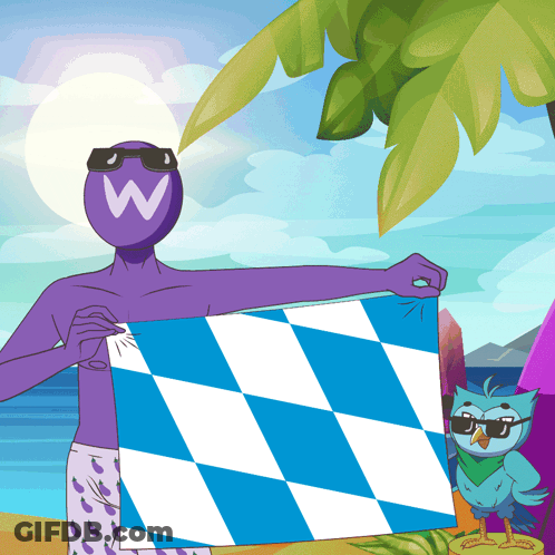 Man With W On Head Holding Checkered Towel GIF