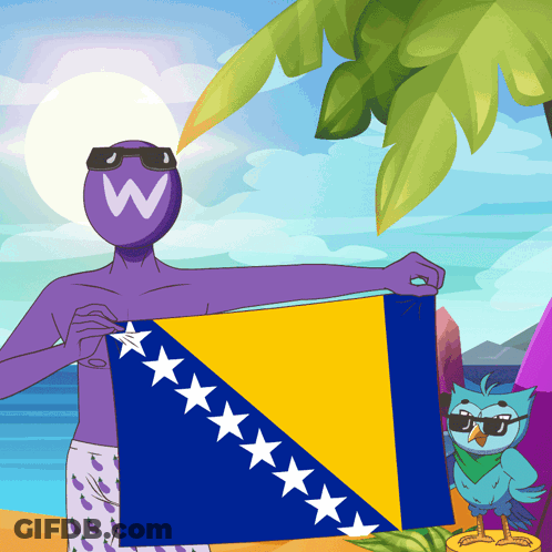 Man With W On Head Holding Flag GIF