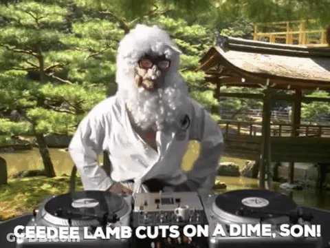 Man With White Beard And Robe Behind DJ Mixer Saying Ceedee Lamb GIF