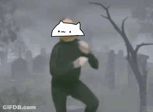 Man With White Cat On Head In Cemetery GIF