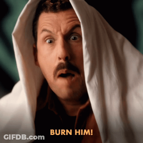 Man With White Cloth Saying Burn Him GIF