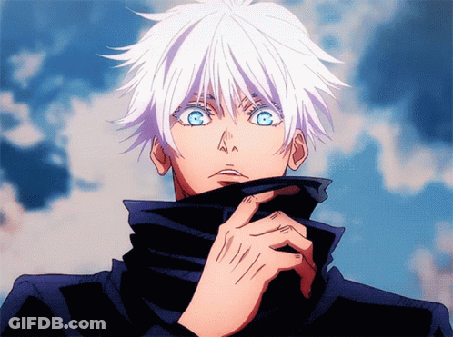 Man With White Hair And Blue Eyes Covering Neck GIF