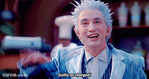 Man With White Hair And Blue Suit Says Guilty As Charged GIF