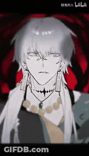 Man With White Hair And Green Pendant GIF