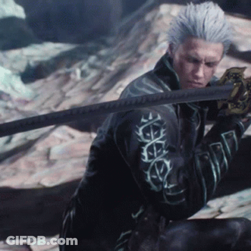 Man With White Hair Holding Sword GIF
