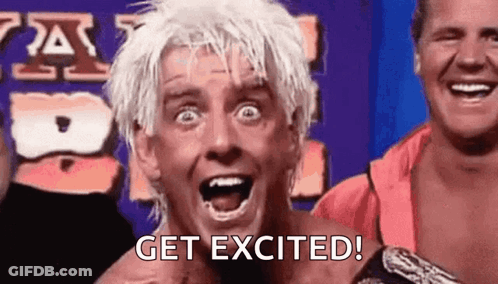 Man With White Hair Making Funny Face Saying Get Excited GIF
