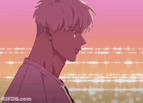 Man With White Hair Standing In Front Of Pink Sky GIF