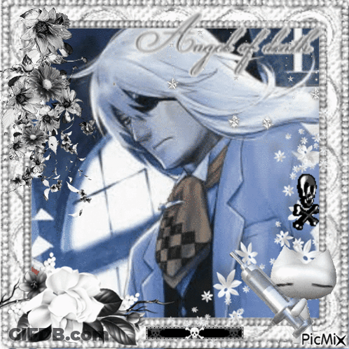 Man With White Hair Surrounded By Flowers GIF