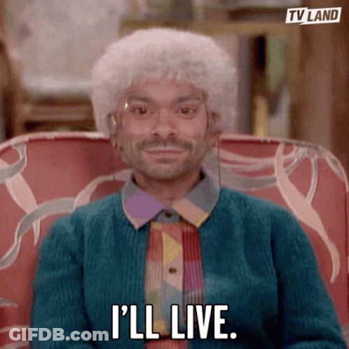 Man With Wig And Glasses Saying I'll Live GIF