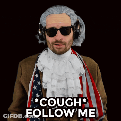 Man With Wig And Headphones Saying Cough Follow Me GIF