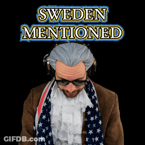 Man With Wig And Headphones Sweden Mentioned Sign GIF