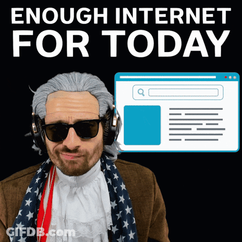 Man With Wig And Sunglasses Front Of Screen Saying Enough Internet GIF