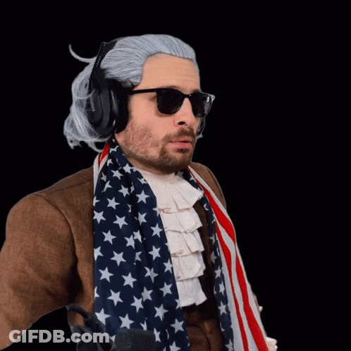 Man With Wig And Sunglasses Holding American Flag GIF