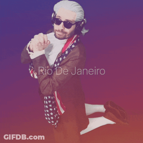 Man With Wig And Sunglasses Kneeling Rio De Janeiro GIF