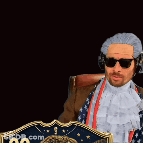 Man With Wig And Sunglasses Next To Soccer Card 99 GIF
