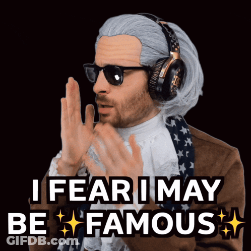 Man With Wig And Sunglasses Says I Fear I May Be Famous GIF