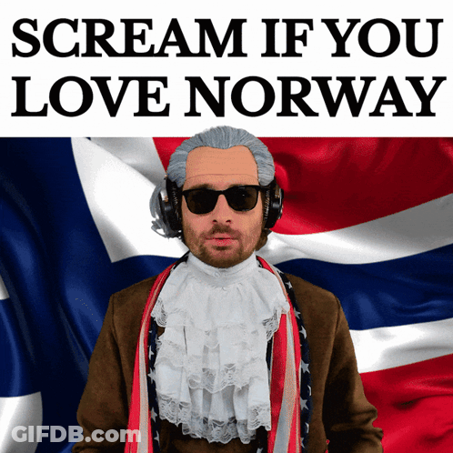 Man With Wig And Sunglasses Sings Norway Scream GIF