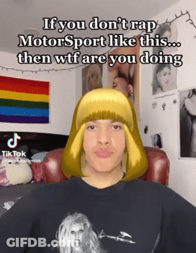 Man With Wig Rap Motorsport Like This GIF