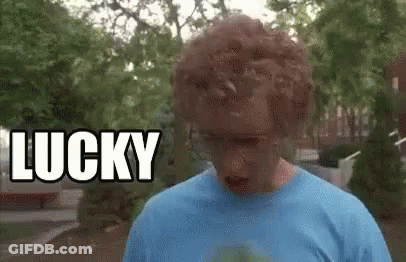 Man With Wig Saying Lucky GIF