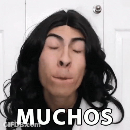 Man With Wig Saying Muchos GIF