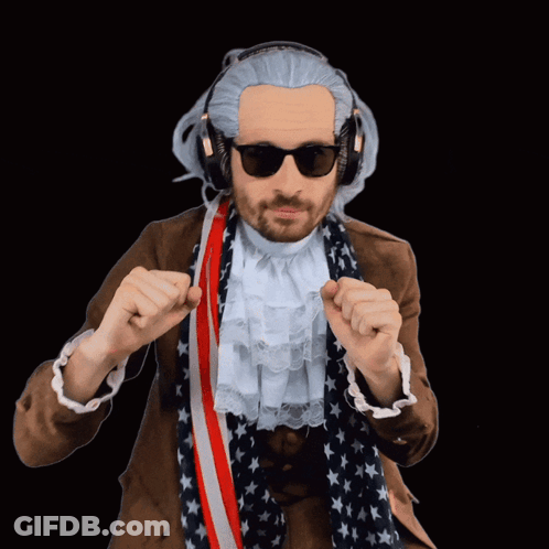 Man With Wig Sunglasses And American Flag Scarf GIF