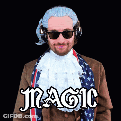 Man With Wig Sunglasses And Magic Shirt GIF