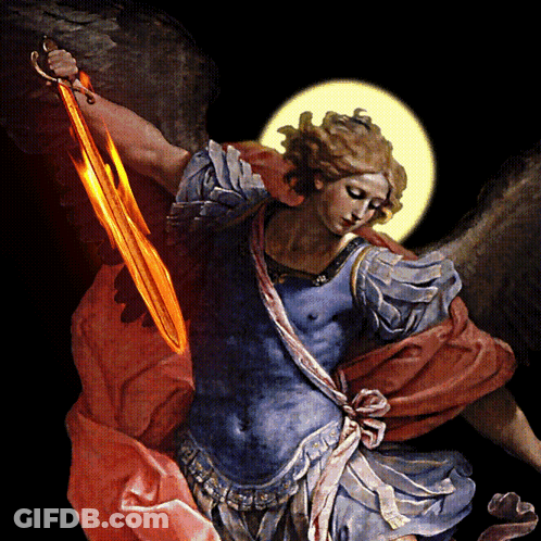 Man With Wings Holding Flaming Sword GIF