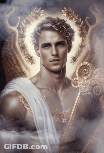 Man With Wings Holding Harp GIF