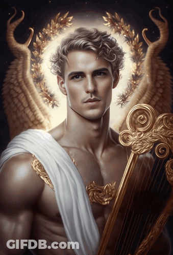 Man With Wings Holding Harp GIF