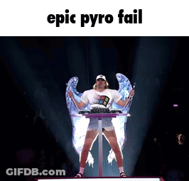Man With Wings On Stage Epic Pyro Fail GIF