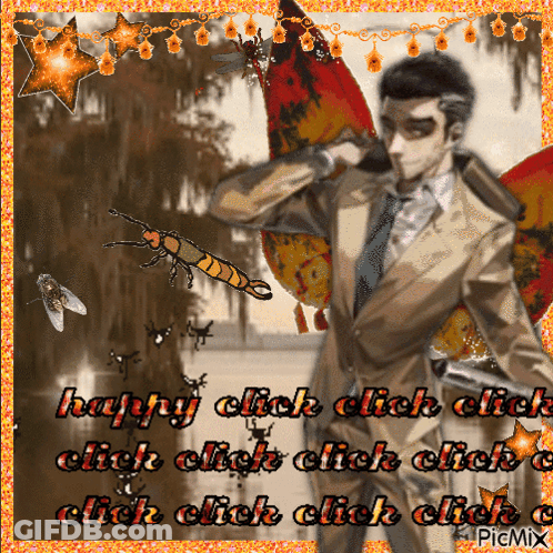 Man With Wings Saying Happy Click Click Click GIF