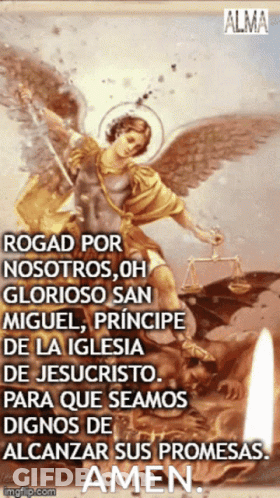 Man With Wings Saying Rogad Por Nosotros Oh Glorioso San Miguel Principe De La Iglesia GIF