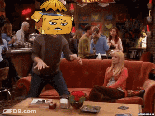 Man With Yellow Box On Head Dancing In Bar GIF