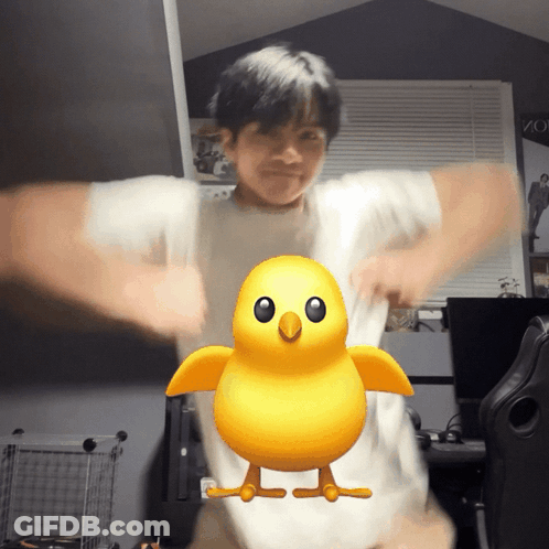 Man With Yellow Chick On Shirt GIF