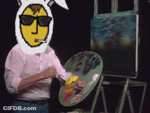 Man With Yellow Face Holding Palette GIF