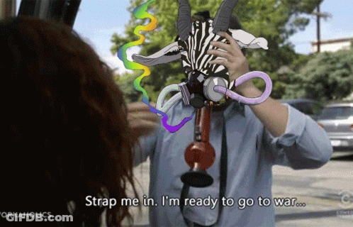 Man With Zebra Mask Says Strap Me In Ready To Go To War GIF