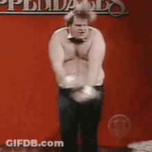 Man Without Shirt Holding Balloon GIF
