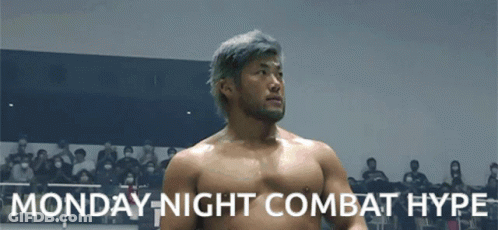 Man Without Shirt In Front Of Monday Night Combat Hype Poster GIF