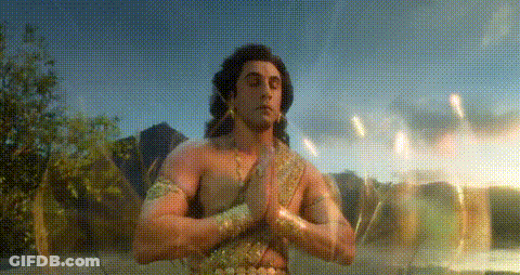 Man Without Shirt Praying By Lake GIF
