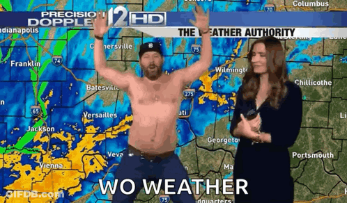 Man Without Shirt Standing In Front Of Map Saying Wo Weather GIF