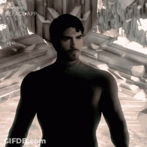 Man Without Shirt Standing In RefaceApp Room GIF
