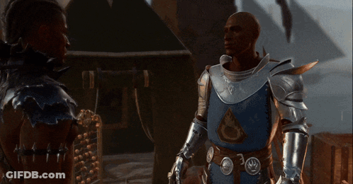 Man Without Shirt Standing Next To Another Man GIF