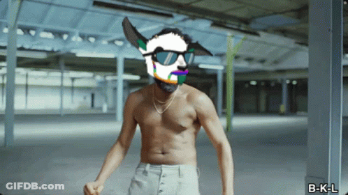 Man Without Shirt Wearing Sunglasses And Cat Mask GIF