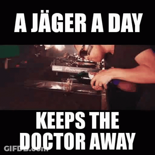 Man Working On Machine Saying A Jager A Day Keeps The Doctor Away GIF