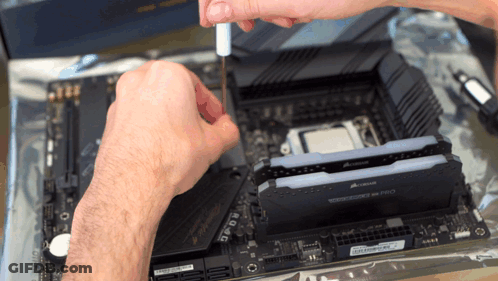 Man Working On Motherboard With Corsair RAM GIF