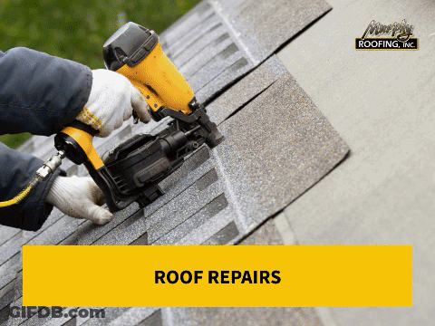 Man Working On Roof Saying Roof Repairs GIF
